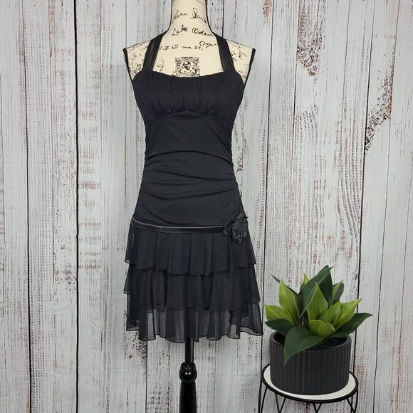 Vintage Dresses & Skirts - Ruby Rox Black Prom Formal Fairycore Vintage Y2K Drop Waist Halter Ruffle Dress